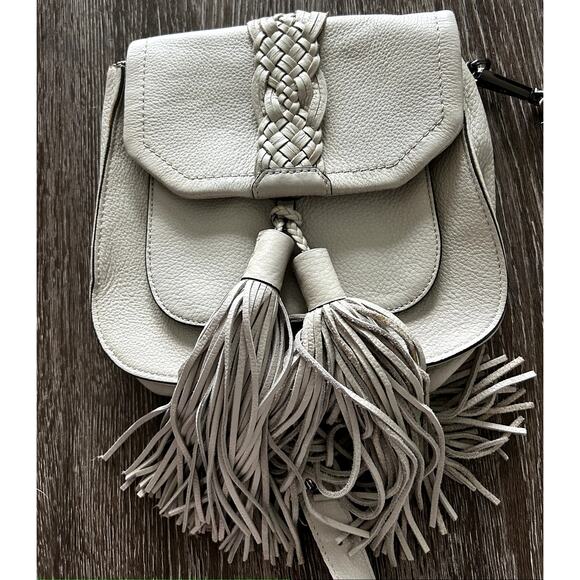 Rebecca Minkoff Isobel Tassel Saddle Bag Gray Leather Crossbody Shoulder VGUC - Picture 12 of 16